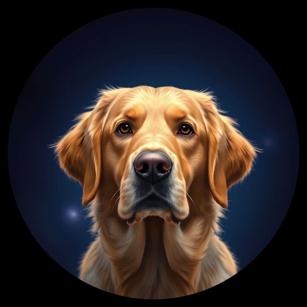Cosmic medallion portrait of GRLS_grlsBM4T6E33, a Golden Retriever