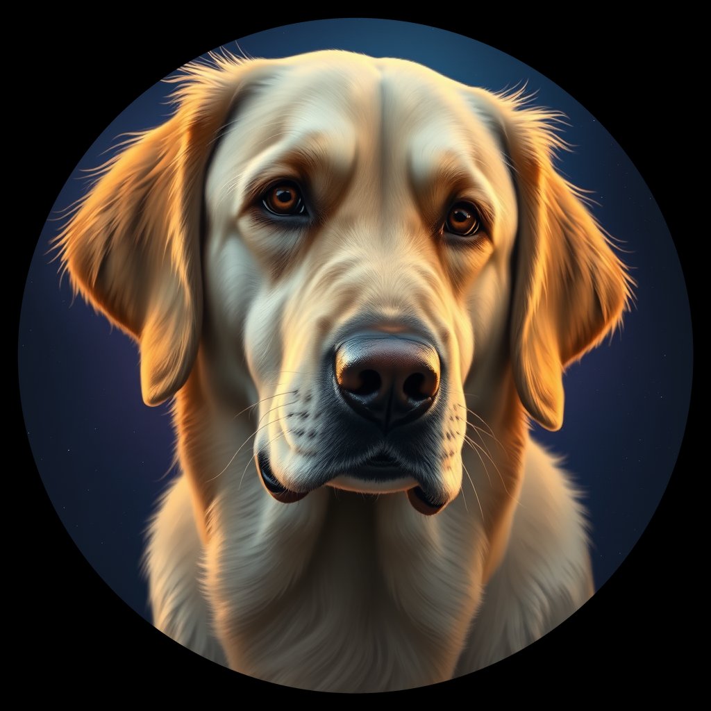Cosmic medallion portrait of GRLS_grlsBMZY1XAA, a Golden Retriever