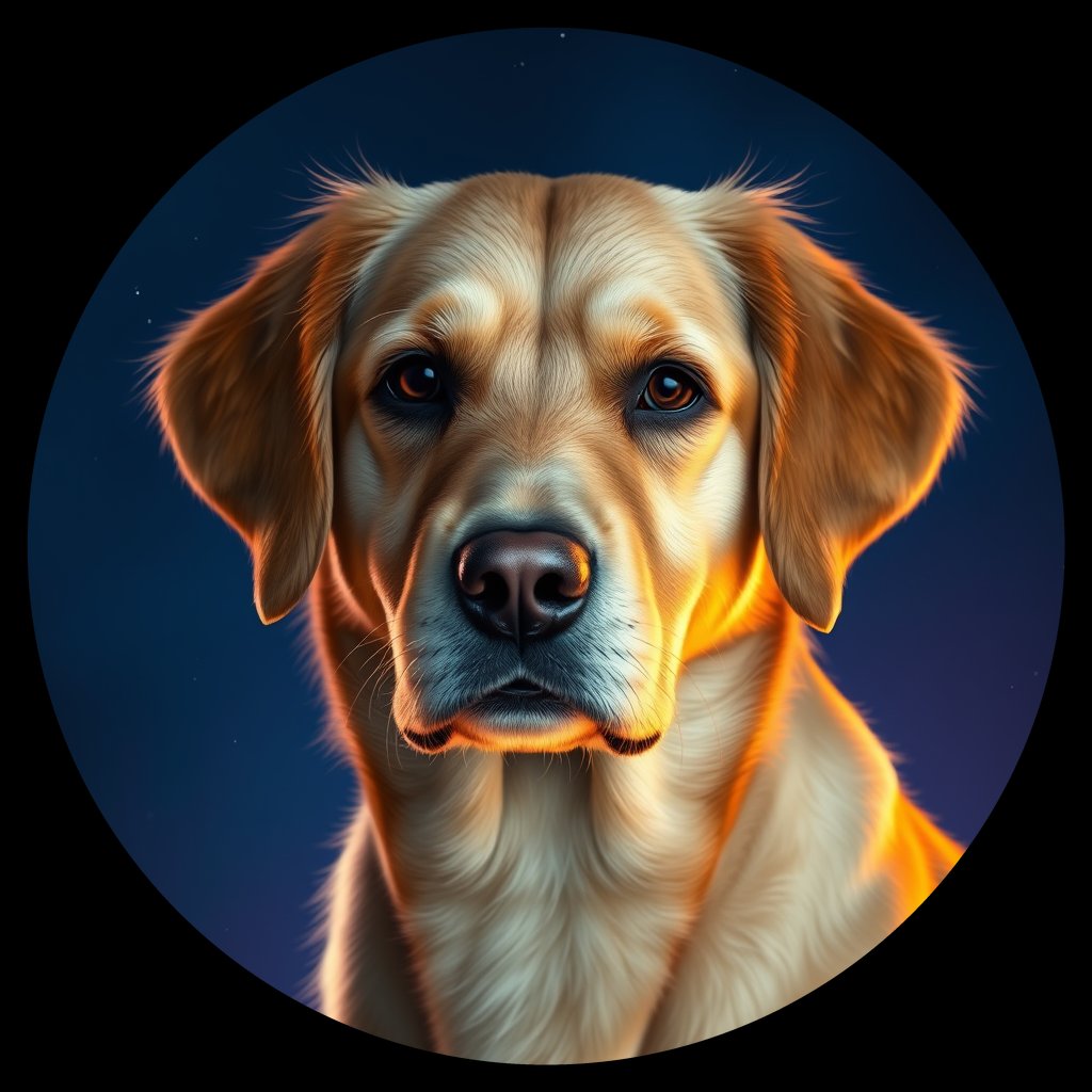 Cosmic medallion portrait of GRLS_grlsBNXZJ7EE, a Golden Retriever