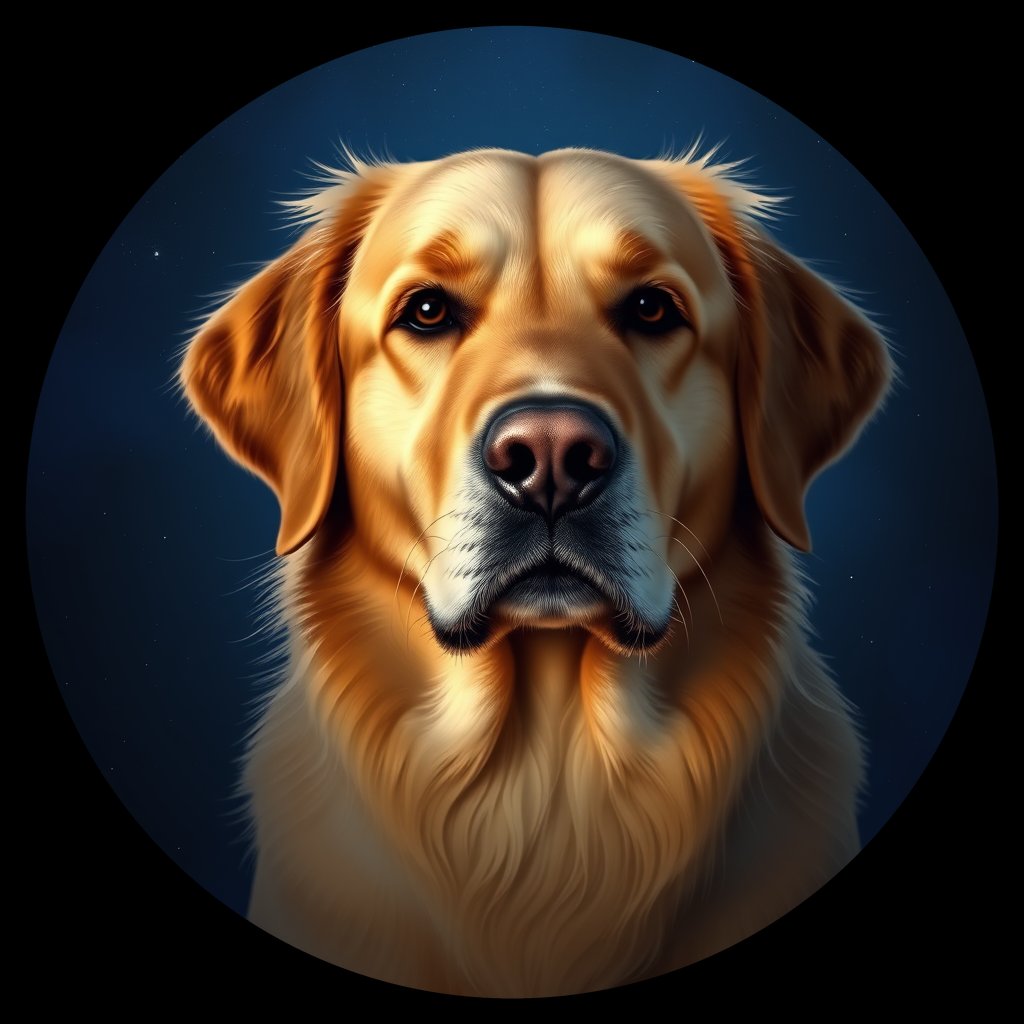 Cosmic medallion portrait of GRLS_grlsBP3I7F55, a Golden Retriever