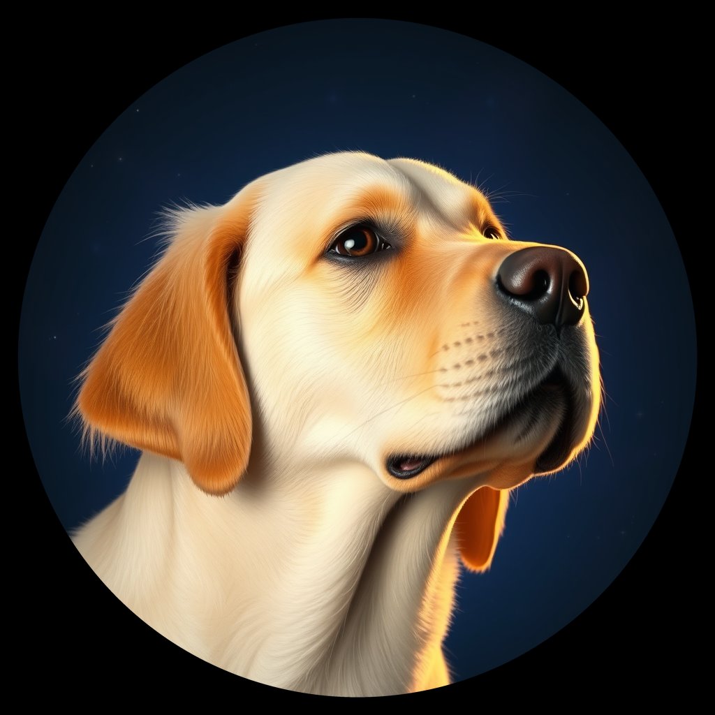Cosmic medallion portrait of GRLS_grlsBR1ULWSS, a Golden Retriever