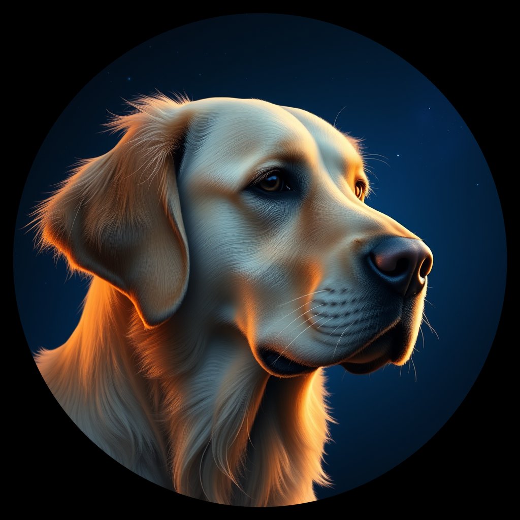 Cosmic medallion portrait of GRLS_grlsBSITAQKK, a Golden Retriever