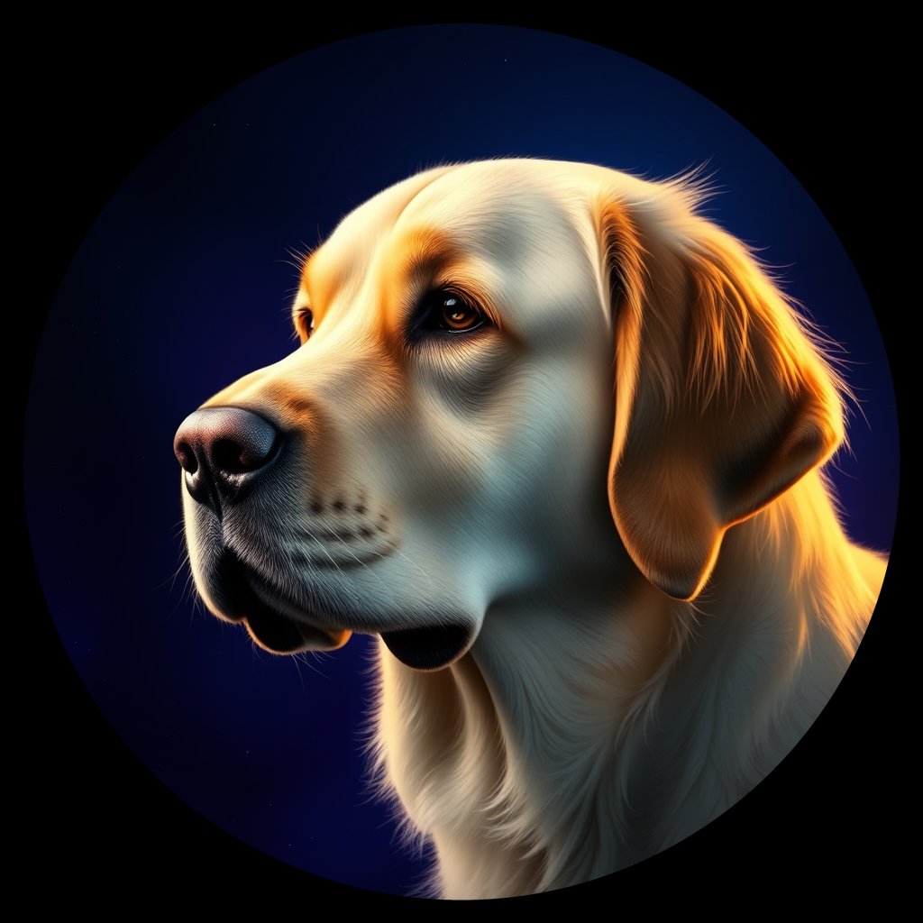 Cosmic medallion portrait of GRLS_grlsBT3UCT66, a Golden Retriever