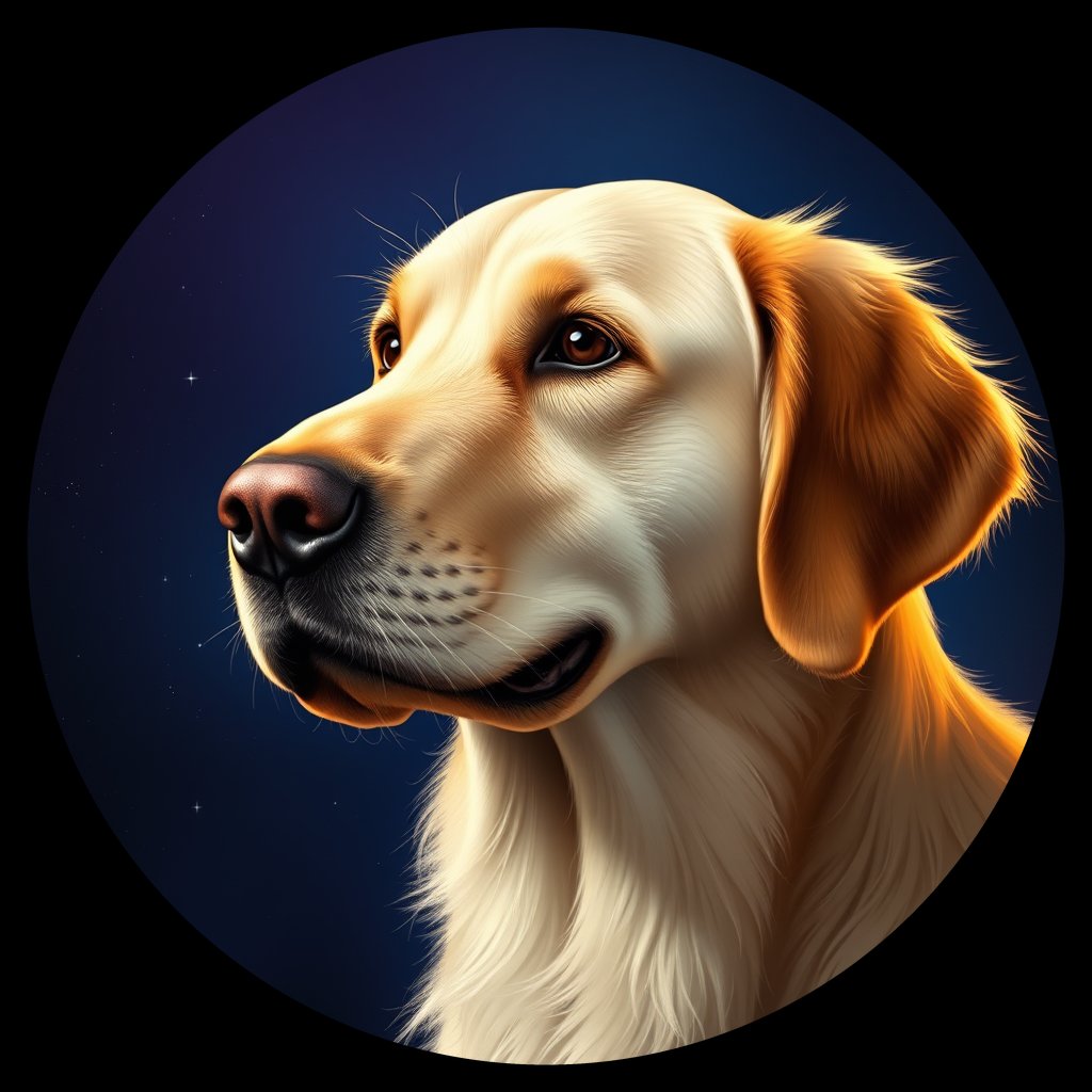 Cosmic medallion portrait of GRLS_grlsBT5OGSHH, a Golden Retriever