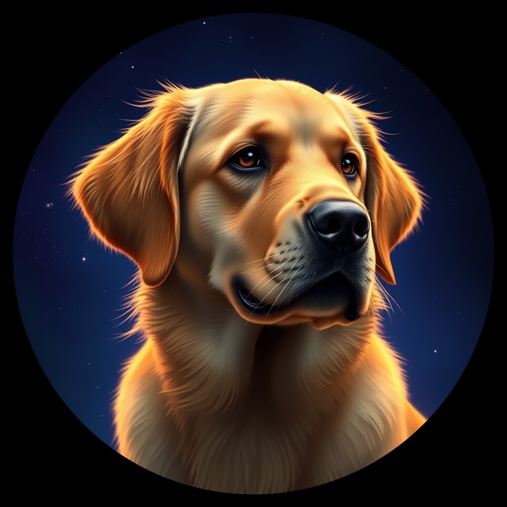 Cosmic medallion portrait of GRLS_grlsBTH9EXRR, a Golden Retriever