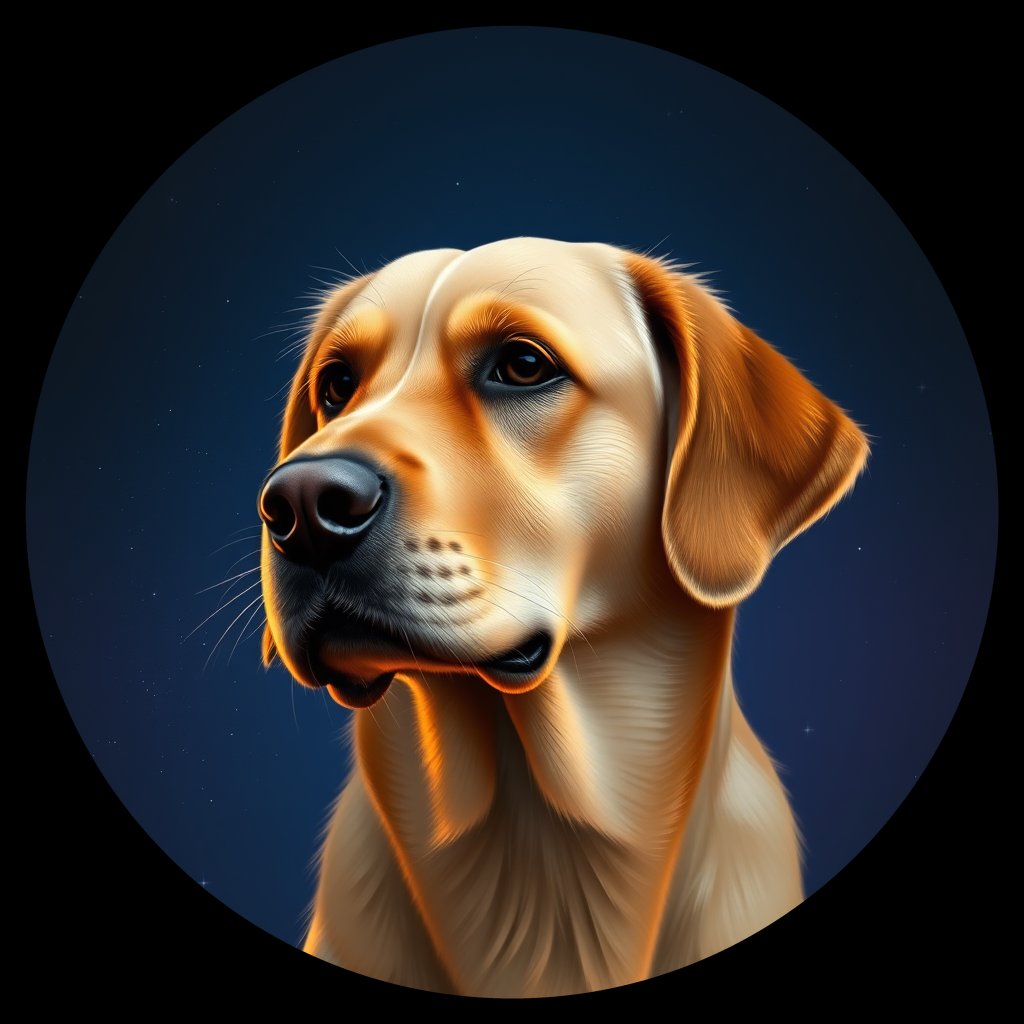 Cosmic medallion portrait of GRLS_grlsBUJQ1711, a Golden Retriever