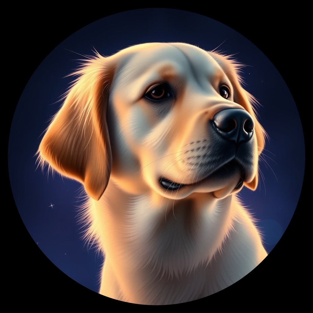 Cosmic medallion portrait of GRLS_grlsBUQ26I00, a Golden Retriever
