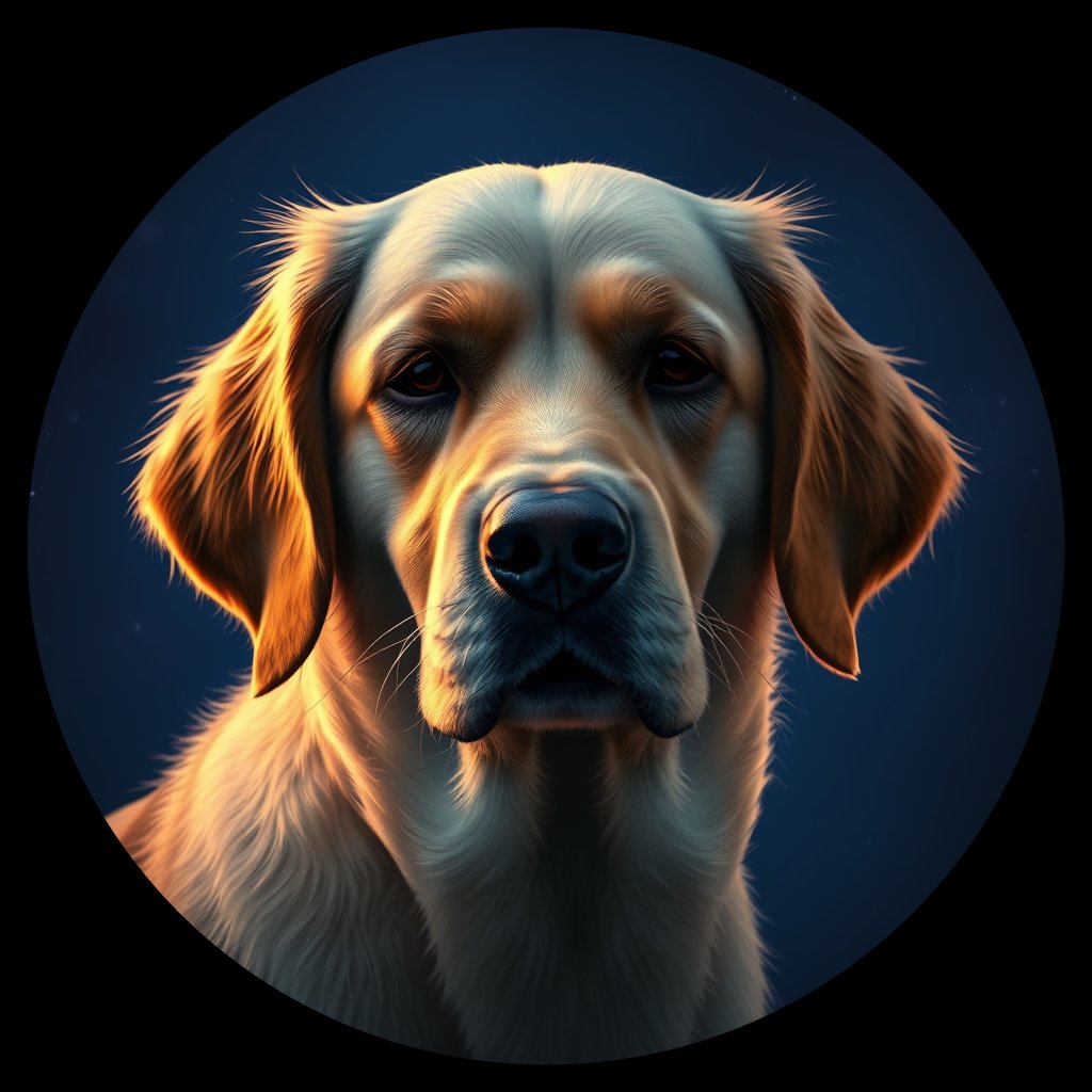Cosmic medallion portrait of GRLS_grlsBUX0M255, a Golden Retriever