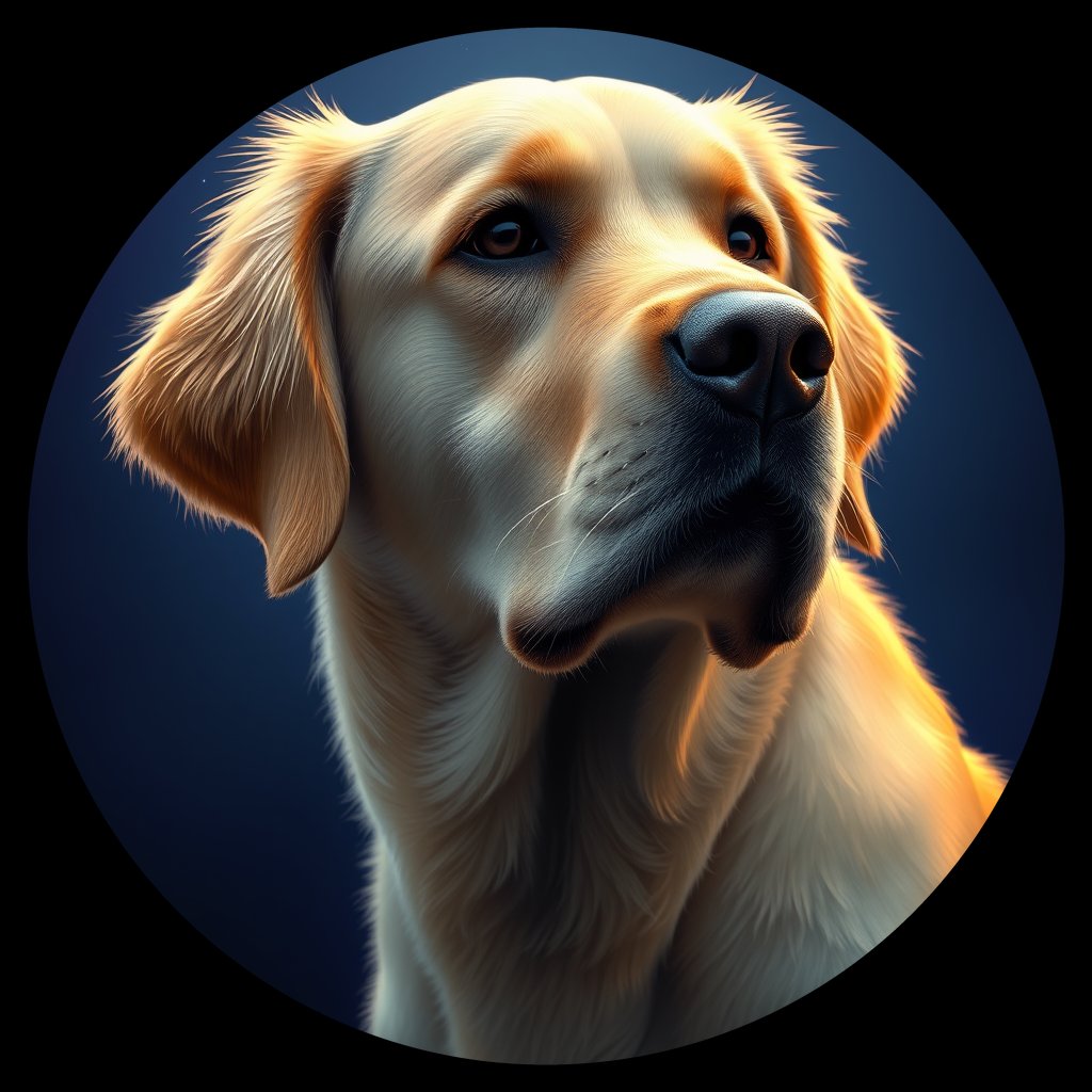 Cosmic medallion portrait of GRLS_grlsBV3PCSGG, a Golden Retriever