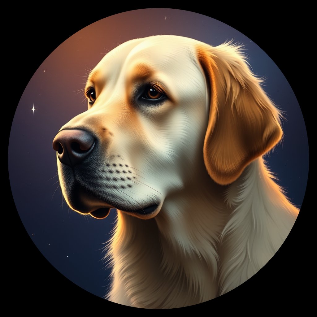 Cosmic medallion portrait of GRLS_grlsBVV6100, a Golden Retriever