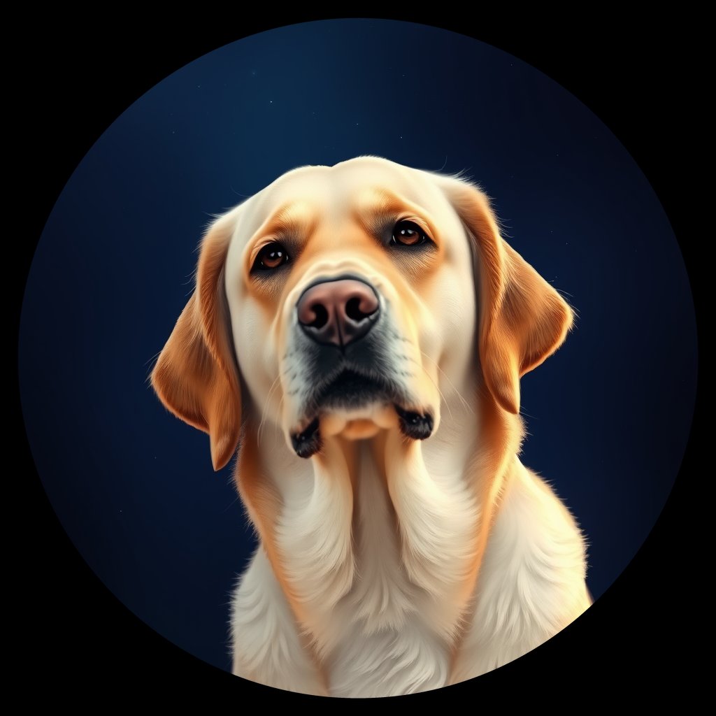 Cosmic medallion portrait of GRLS_grlsBWTOXKOO, a Golden Retriever