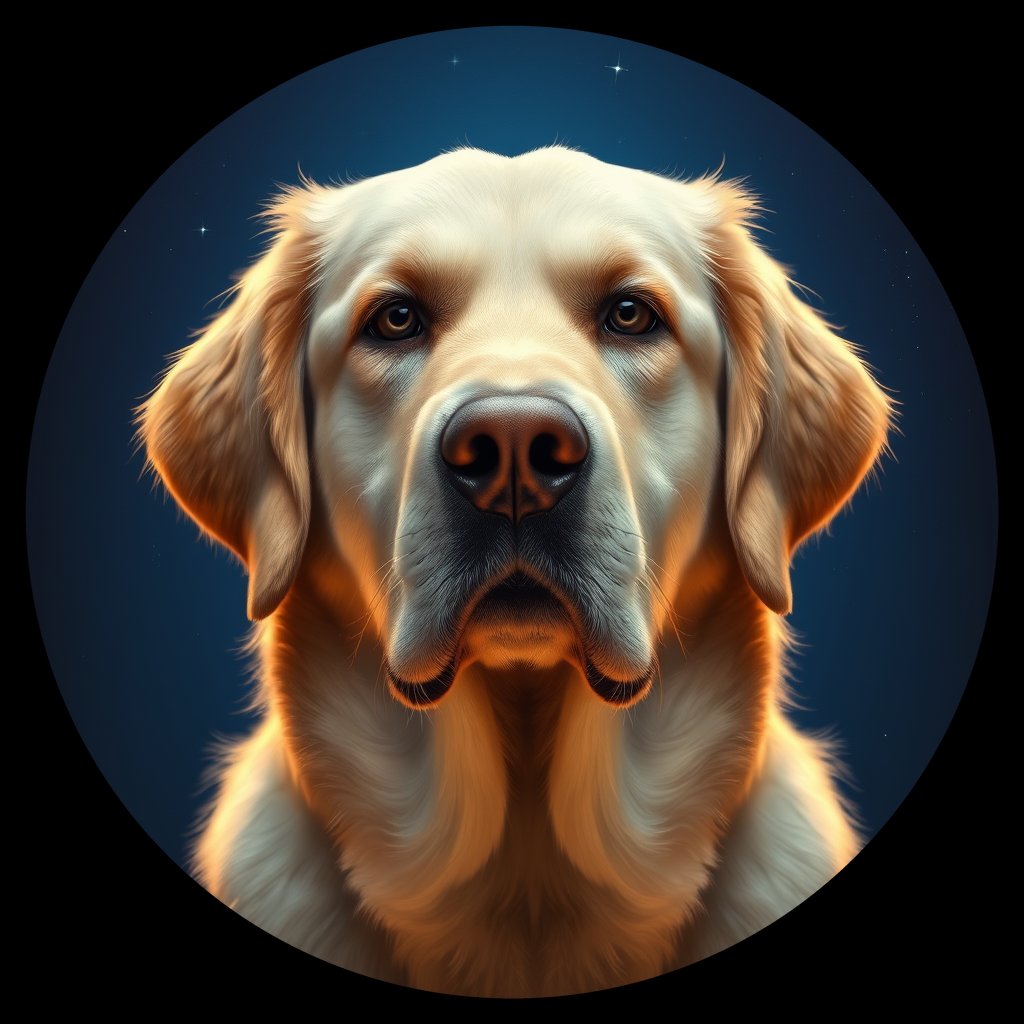 Cosmic medallion portrait of GRLS_grlsBXN6UF55, a Golden Retriever
