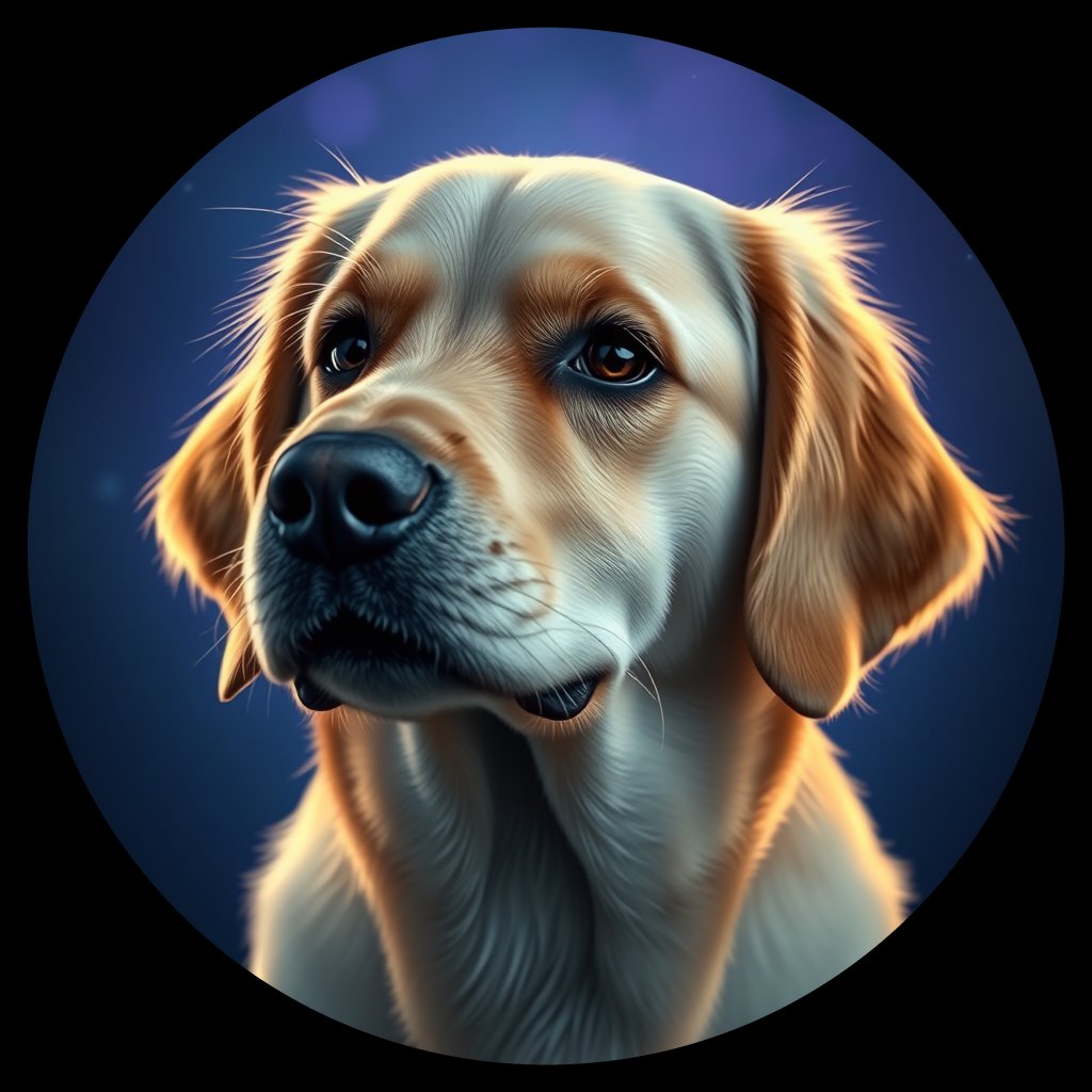 Cosmic medallion portrait of GRLS_grlsBYFRP0BB, a Golden Retriever