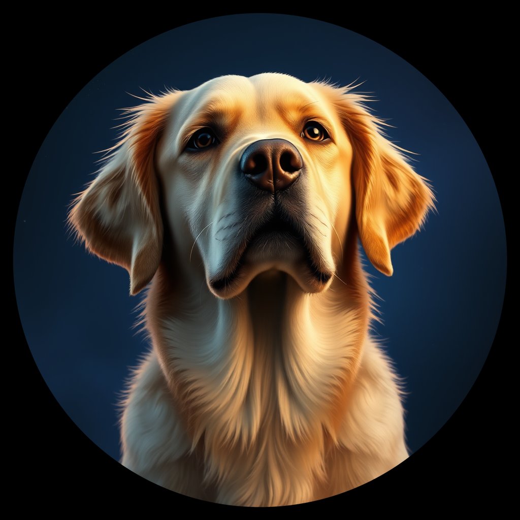 Cosmic medallion portrait of GRLS_grlsBZN204WW, a Golden Retriever