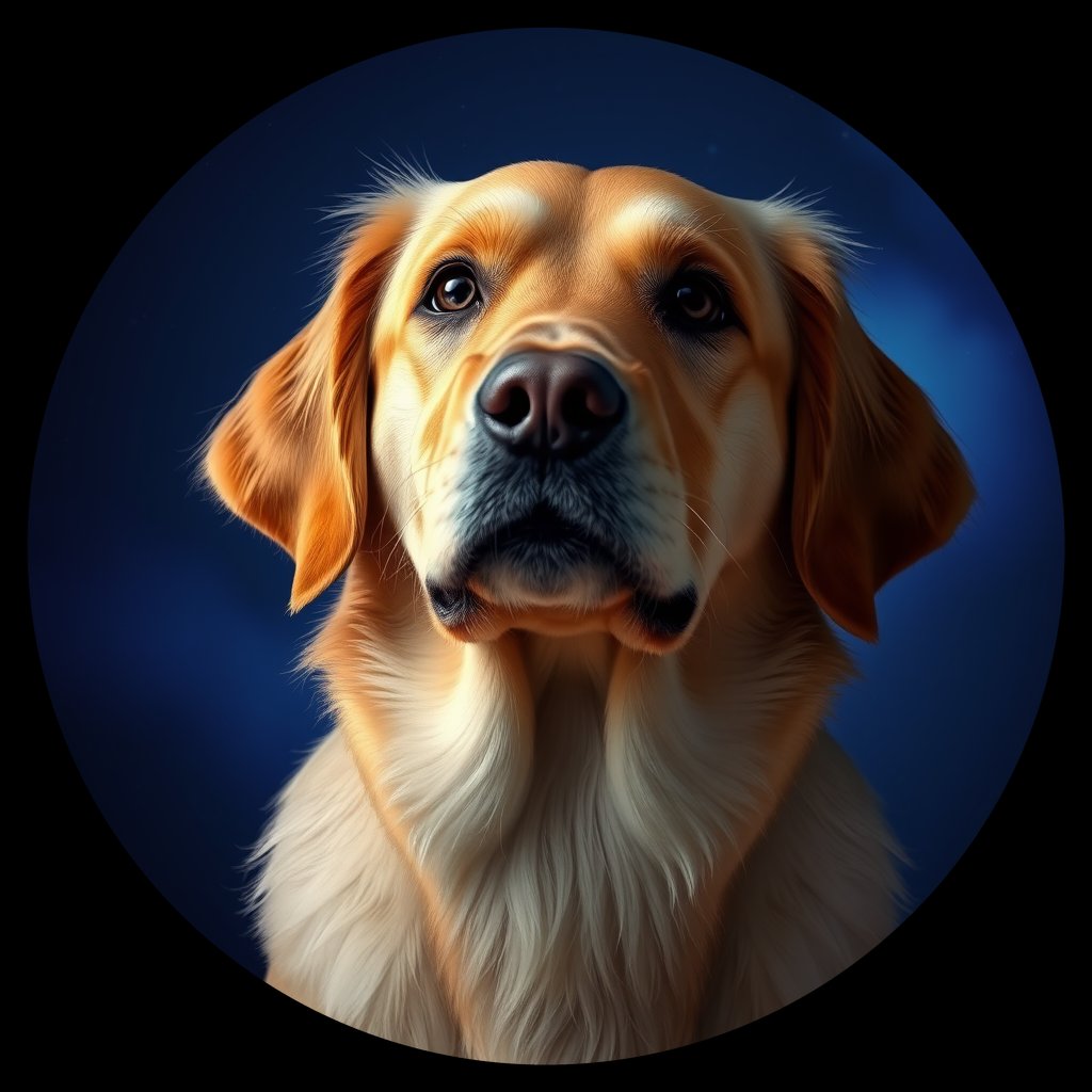 Cosmic medallion portrait of GRLS_grlsC0ENMNN, a Golden Retriever