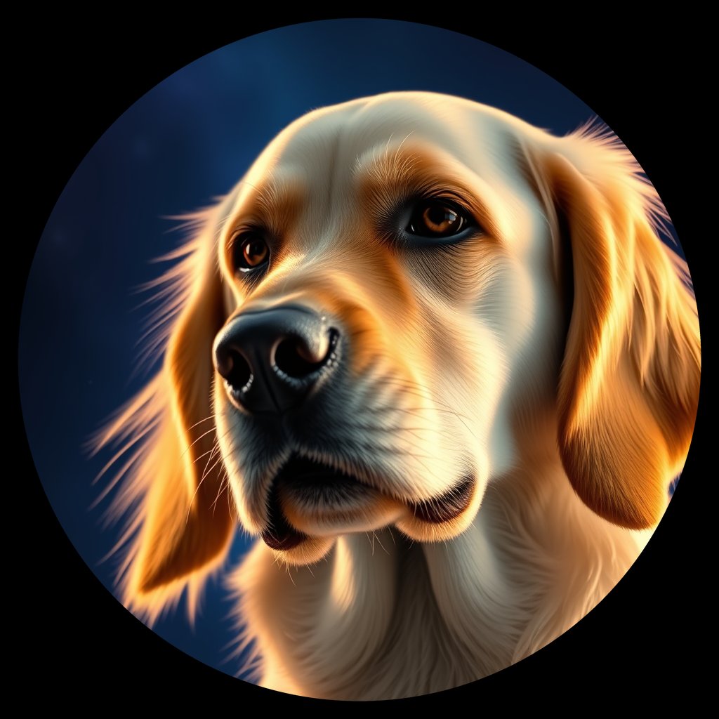 Cosmic medallion portrait of GRLS_grlsC0EX4933, a Golden Retriever