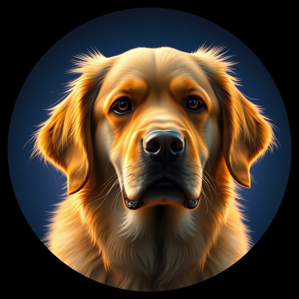 Cosmic medallion portrait of GRLS_grlsC12QLSMM, a Golden Retriever