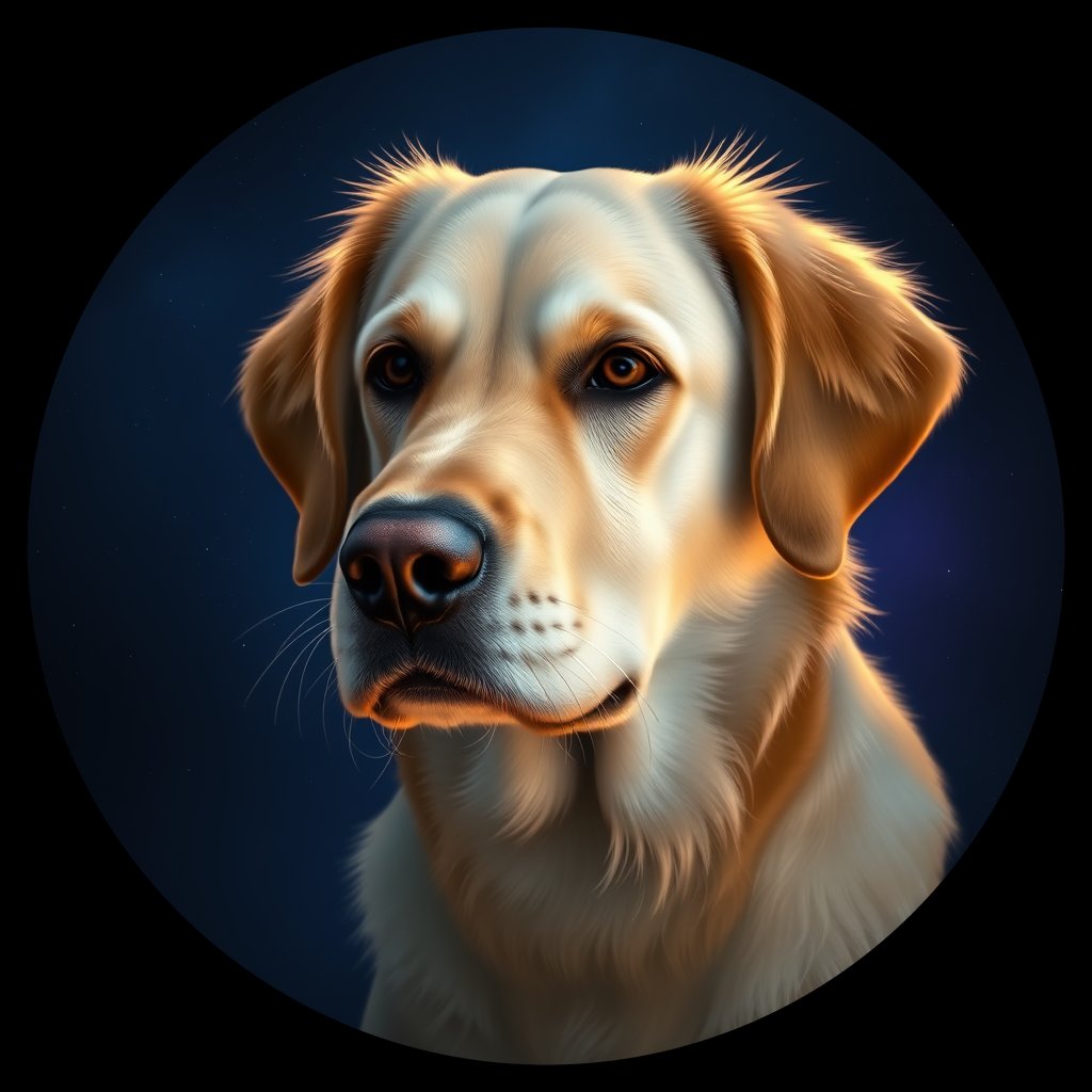 Cosmic medallion portrait of GRLS_grlsC1HM6OYY, a Golden Retriever