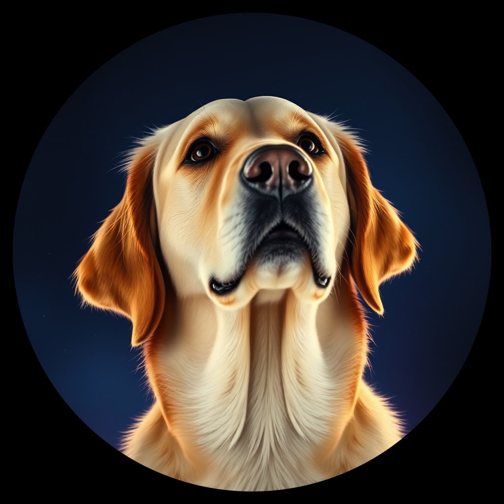 Cosmic medallion portrait of GRLS_grlsC223U4UU, a Golden Retriever