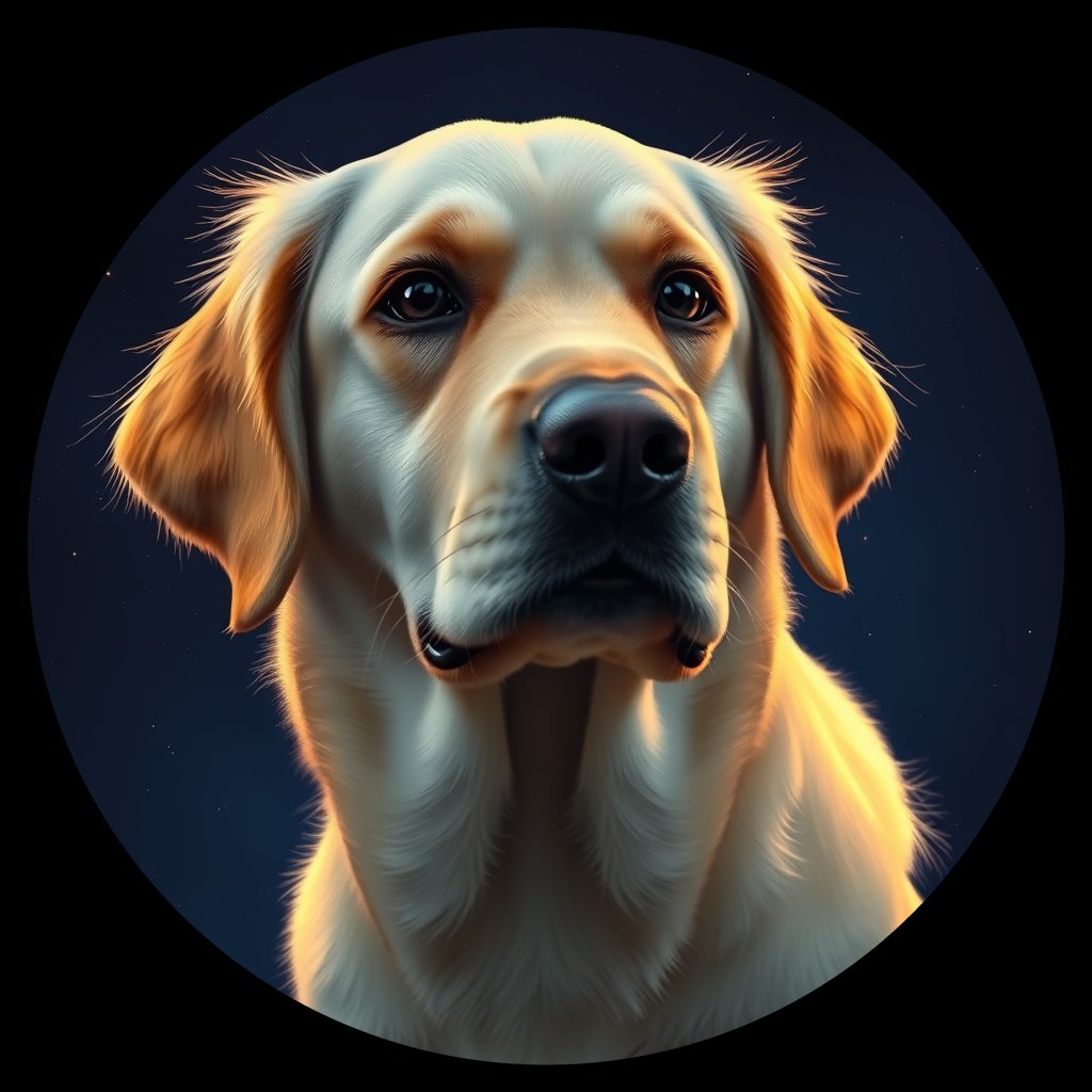 Cosmic medallion portrait of GRLS_grlsC29NCATT, a Golden Retriever