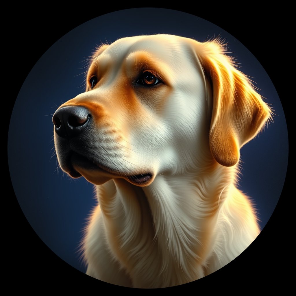 Cosmic medallion portrait of GRLS_grlsC33PECFF, a Golden Retriever