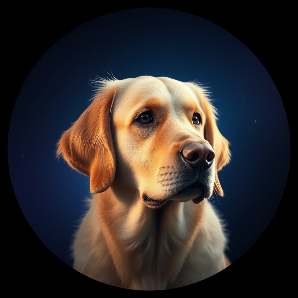 Cosmic medallion portrait of GRLS_grlsC41FH5JJ, a Golden Retriever