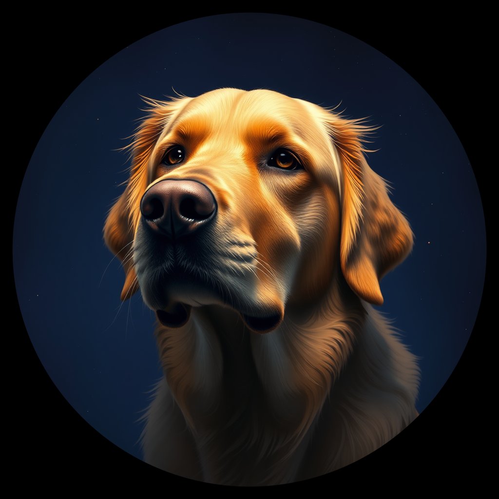 Cosmic medallion portrait of GRLS_grlsC4G2DW00, a Golden Retriever