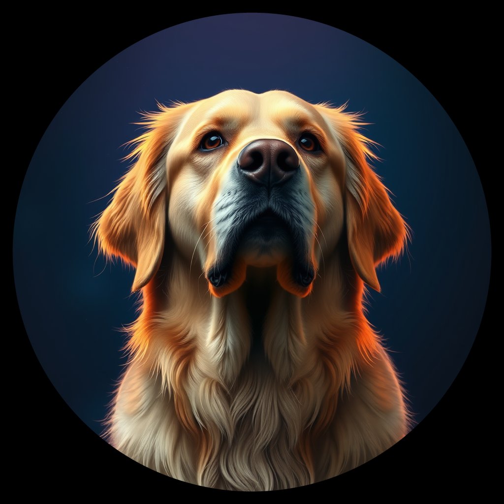 Cosmic medallion portrait of GRLS_grlsC5YM2HWW, a Golden Retriever