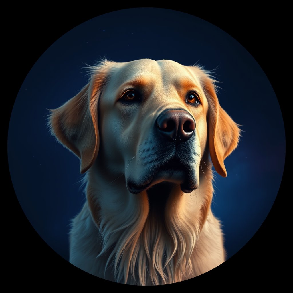 Cosmic medallion portrait of GRLS_grlsC78EUT77, a Golden Retriever