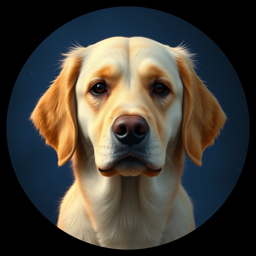 Cosmic medallion portrait of GRLS_grlsC7EYGG66, a Golden Retriever