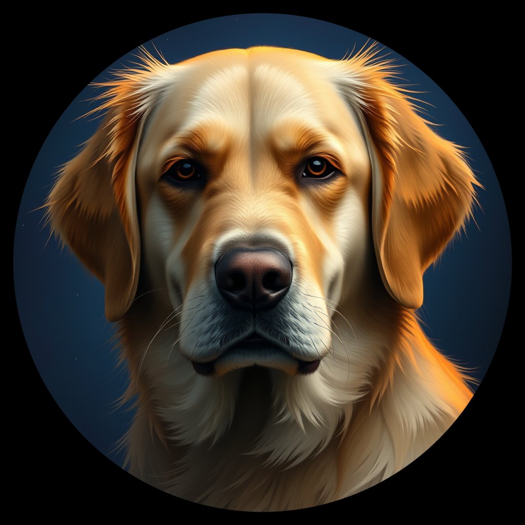 Cosmic medallion portrait of GRLS_grlsC8TTG8NN, a Golden Retriever