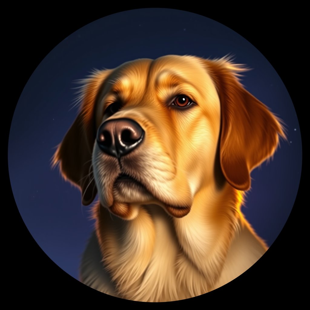 Cosmic medallion portrait of GRLS_grlsC8YKMAKK, a Golden Retriever