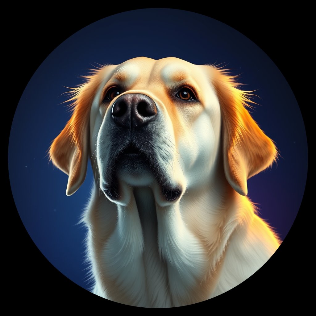 Cosmic medallion portrait of GRLS_grlsC9MP35PP, a Golden Retriever