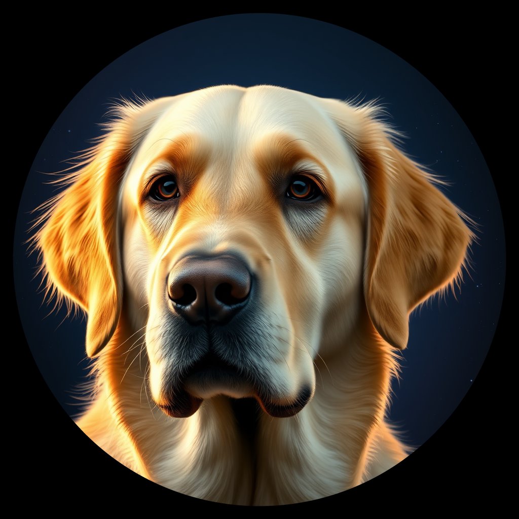 Cosmic medallion portrait of GRLS_grlsC9UK4ZOO, a Golden Retriever
