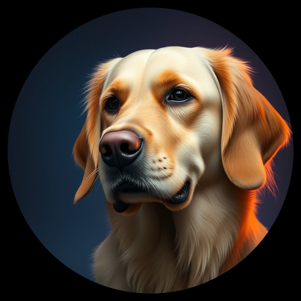 Cosmic medallion portrait of GRLS_grlsC9WEFL11, a Golden Retriever