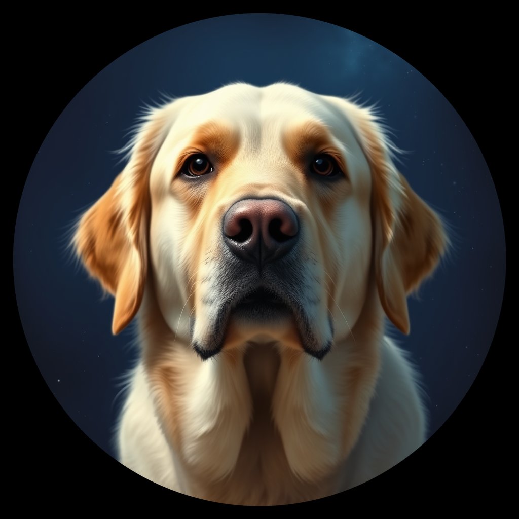 Cosmic medallion portrait of GRLS_grlsCA7P8U44, a Golden Retriever