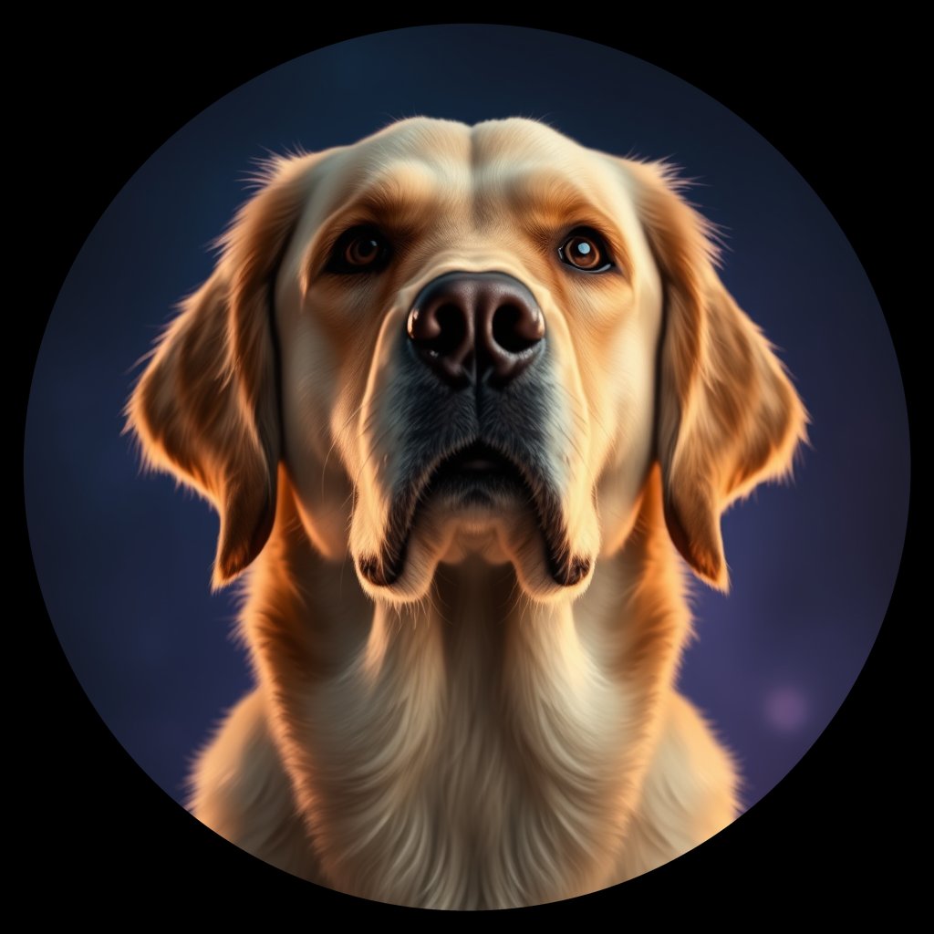 Cosmic medallion portrait of GRLS_grlsCC0425OO, a Golden Retriever