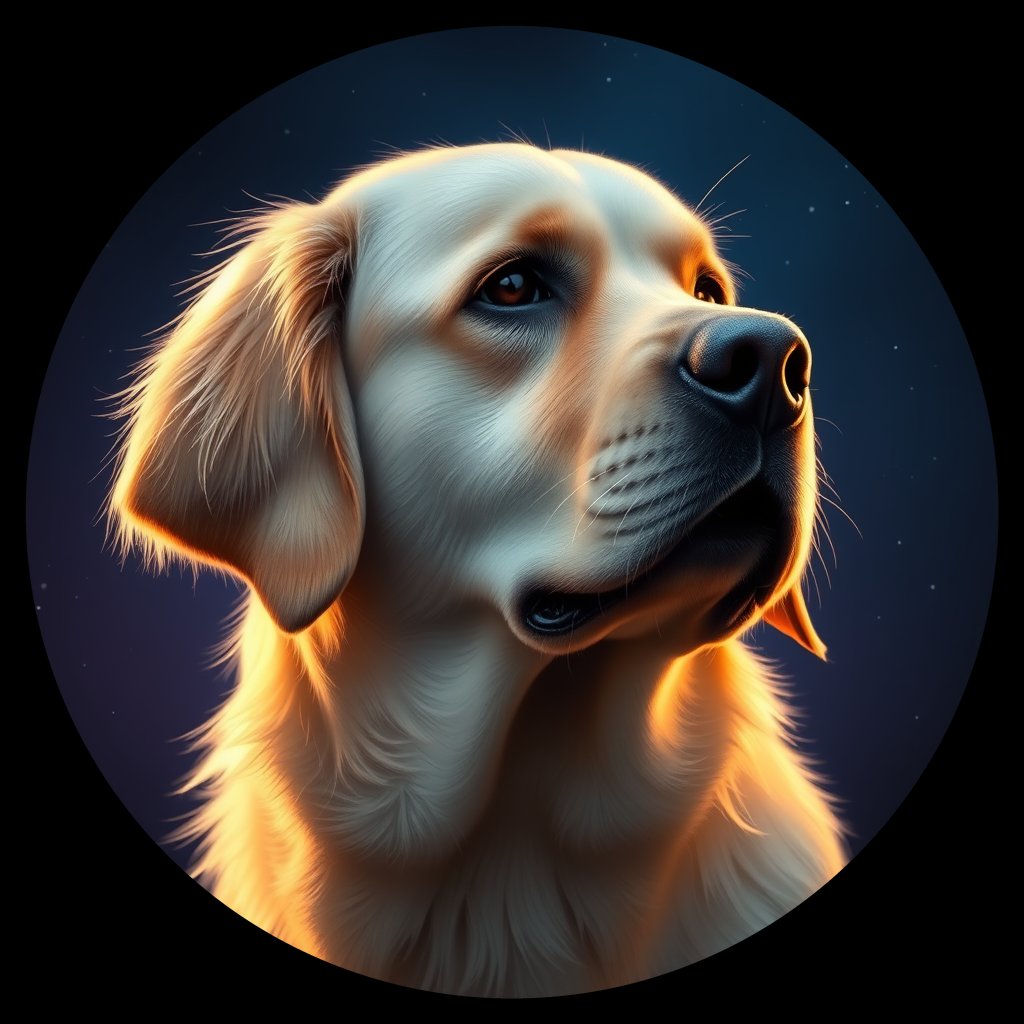 Cosmic medallion portrait of GRLS_grlsCCE2SEUU, a Golden Retriever