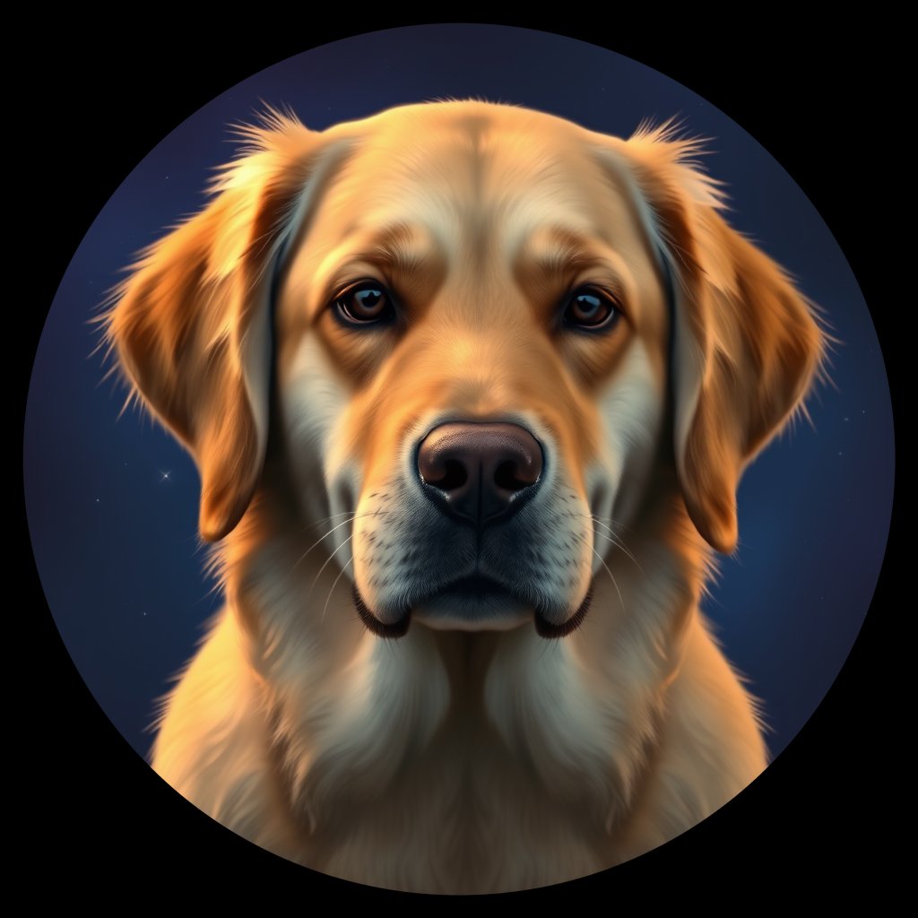 Cosmic medallion portrait of GRLS_grlsCD3EHDZZ, a Golden Retriever