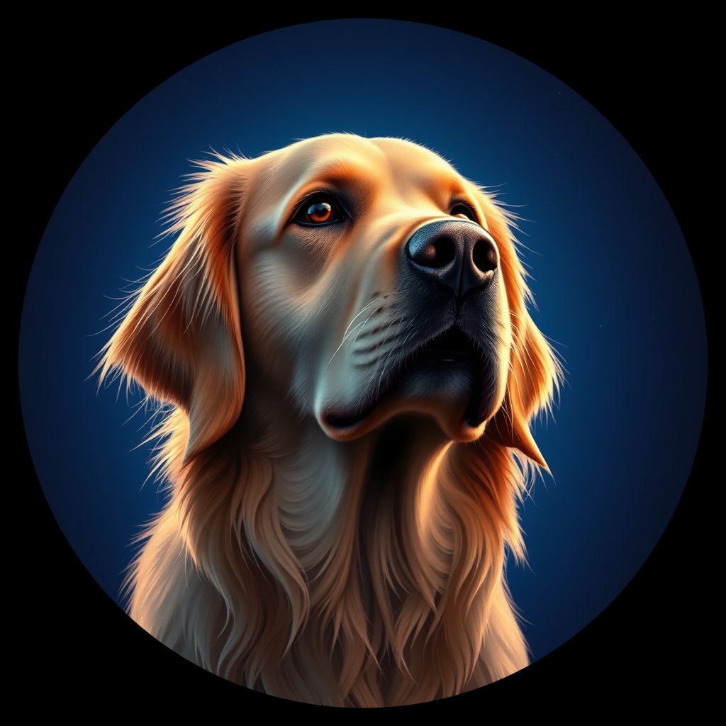 Cosmic medallion portrait of GRLS_grlsCDYP41YY, a Golden Retriever
