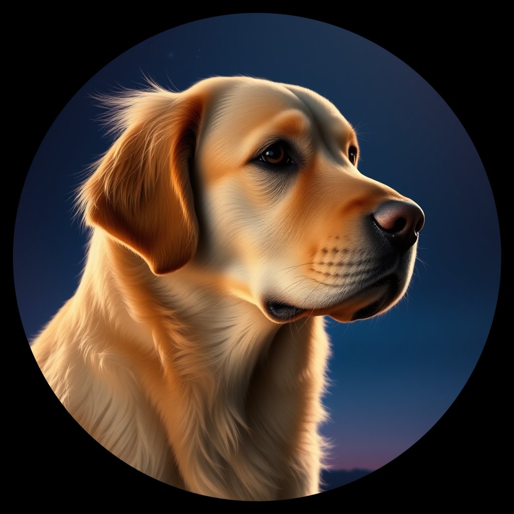 Cosmic medallion portrait of GRLS_grlsCFB5KPYY, a Golden Retriever