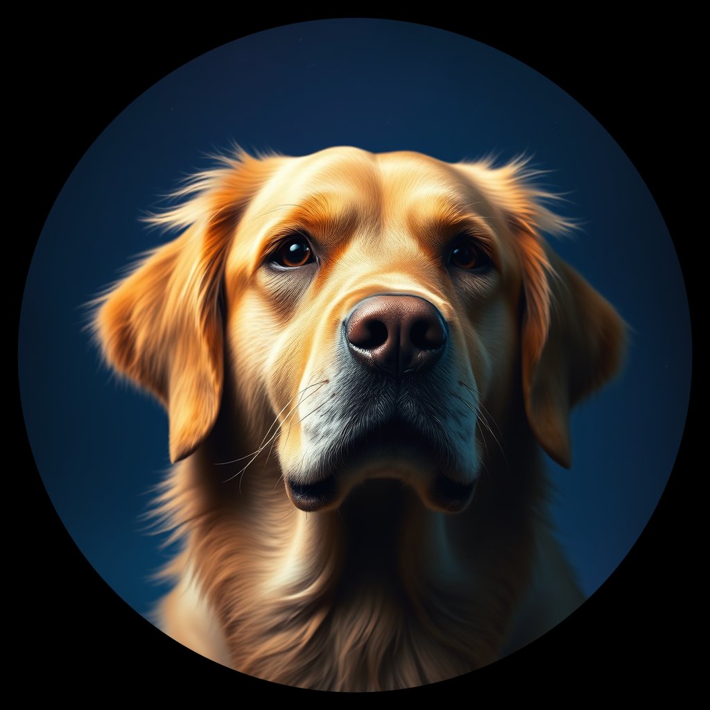 Cosmic medallion portrait of GRLS_grlsCH06411, a Golden Retriever