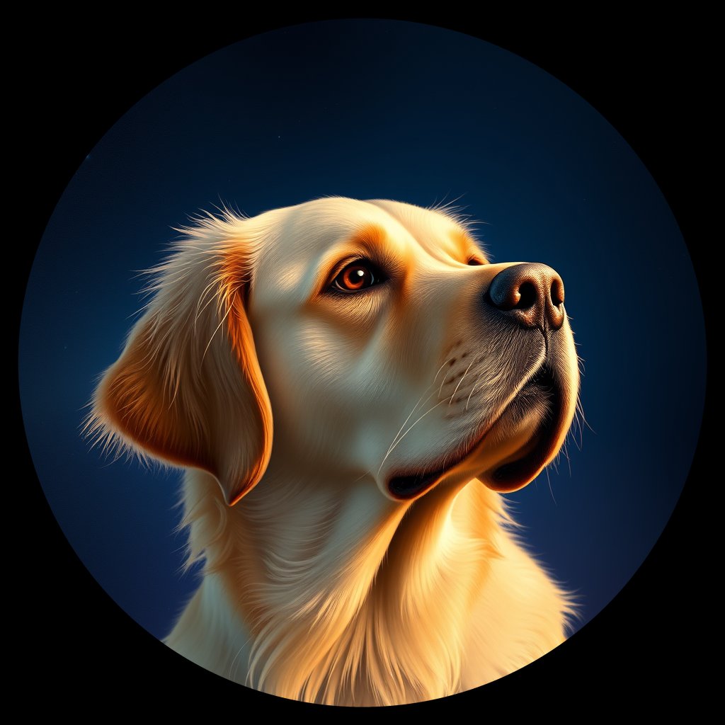 Cosmic medallion portrait of GRLS_grlsCHA3ZO11, a Golden Retriever
