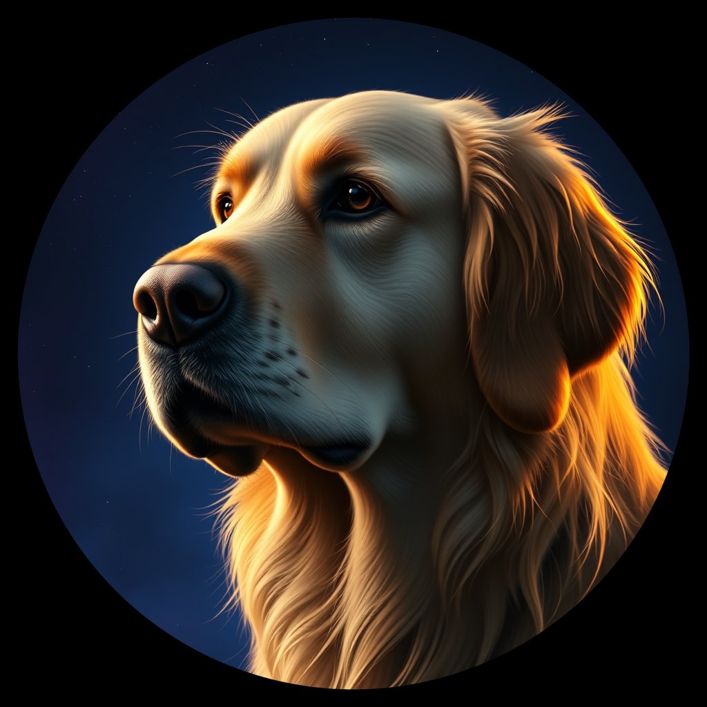 Cosmic medallion portrait of GRLS_grlsCI5MVMDD, a Golden Retriever