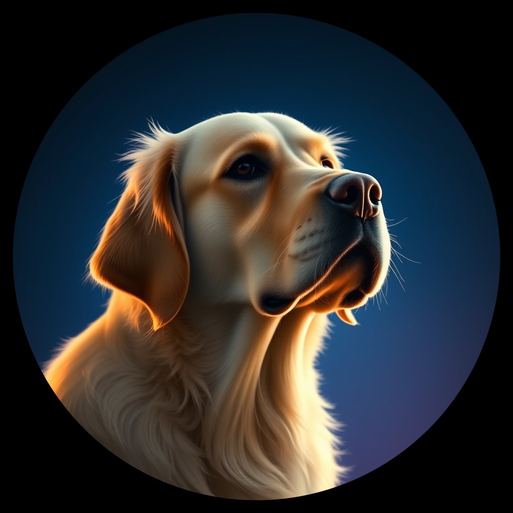 Cosmic medallion portrait of GRLS_grlsCIN38MFF, a Golden Retriever