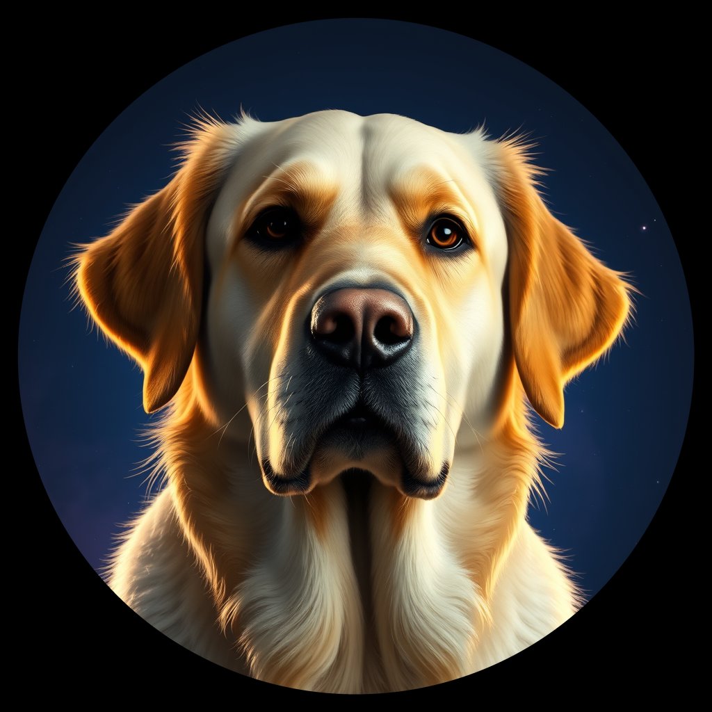Cosmic medallion portrait of GRLS_grlsCJGEXUXX, a Golden Retriever