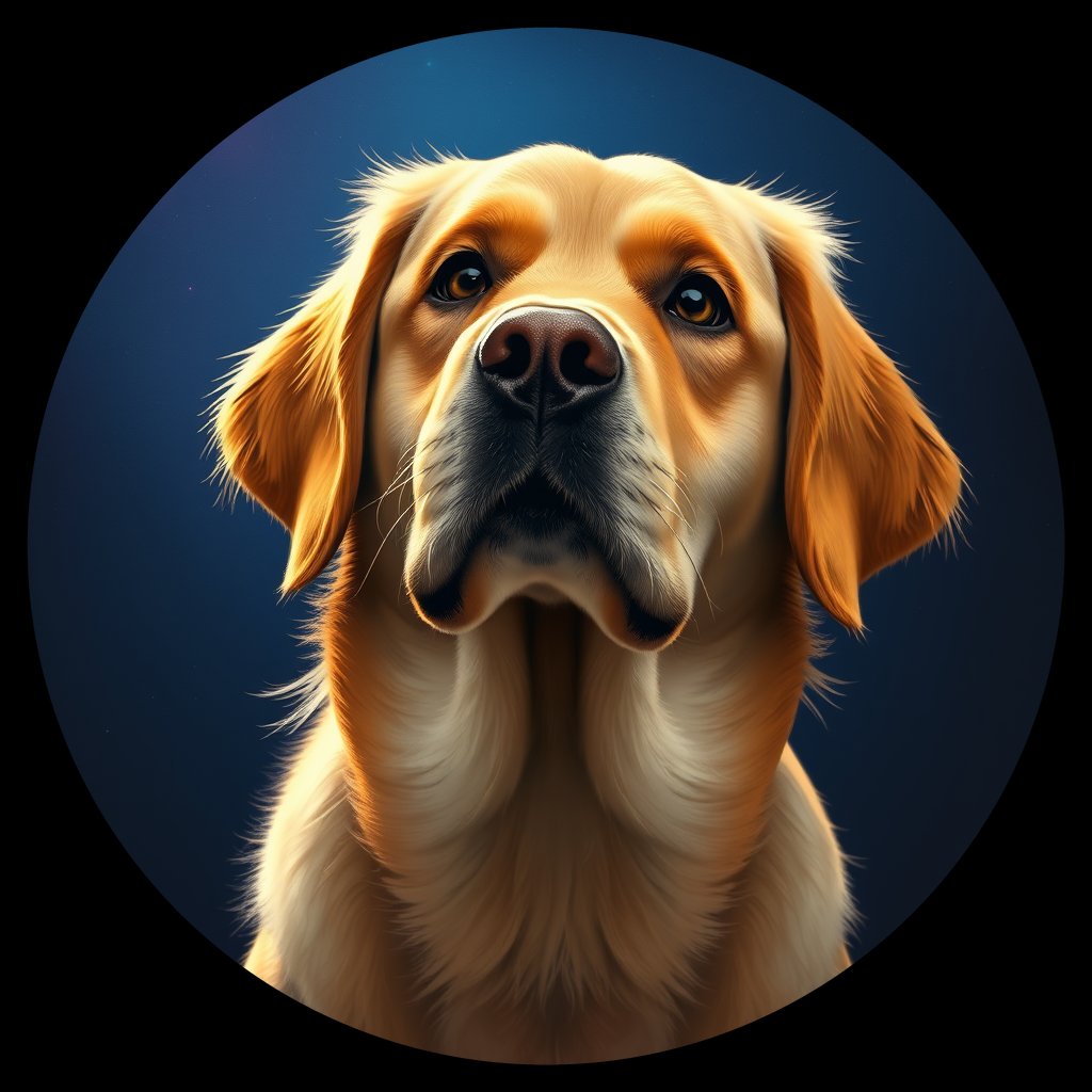 Cosmic medallion portrait of GRLS_grlsCJGY1Z99, a Golden Retriever