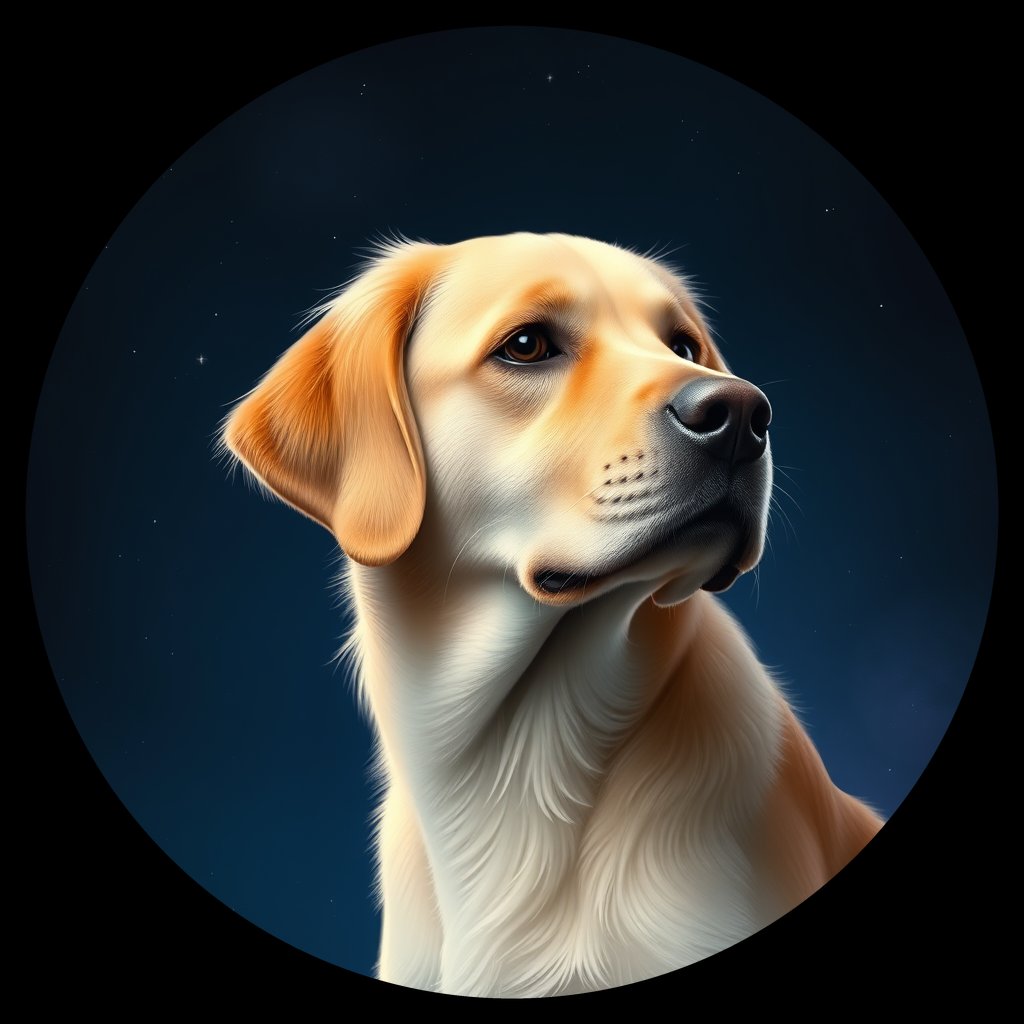Cosmic medallion portrait of GRLS_grlsCJJC8S77, a Golden Retriever