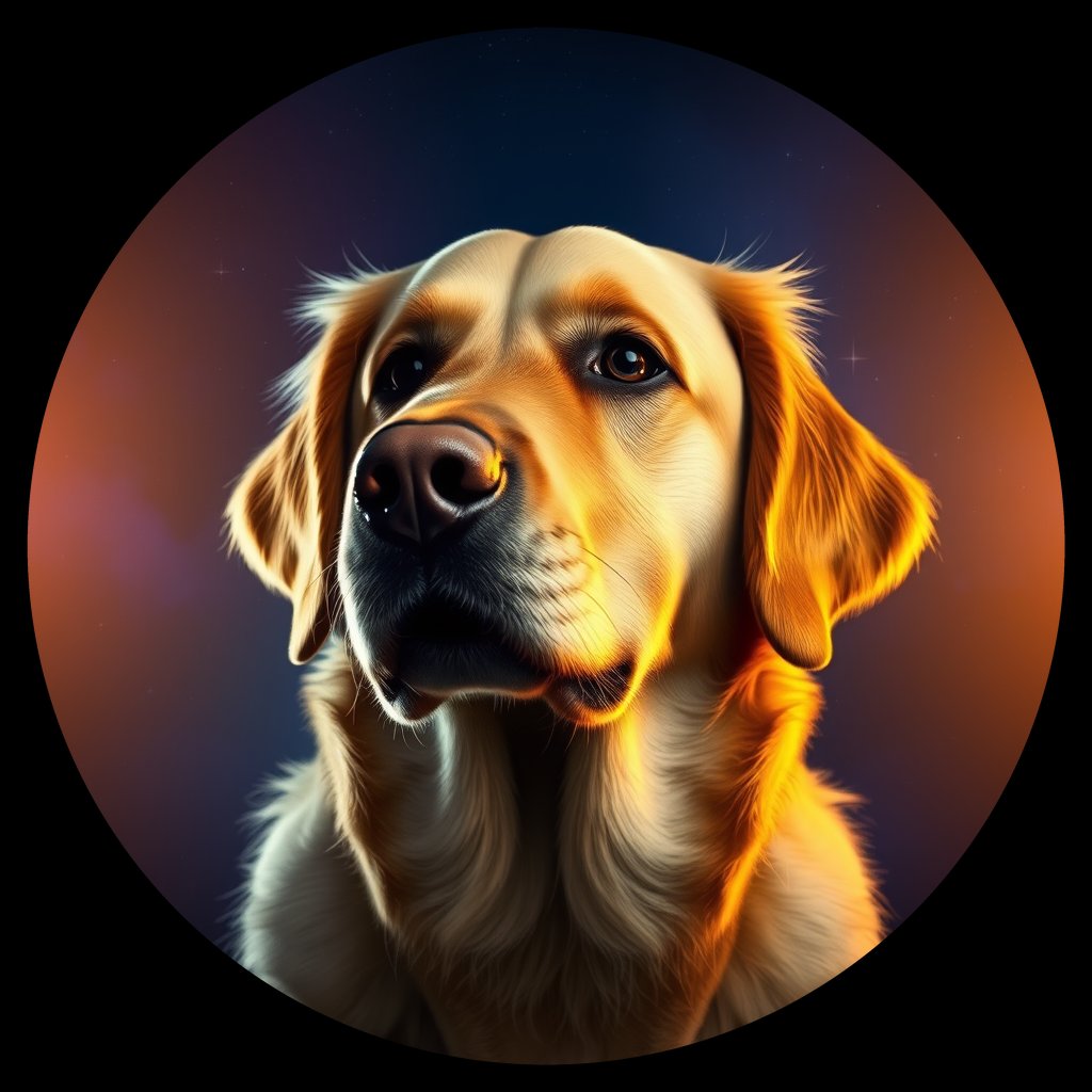 Cosmic medallion portrait of GRLS_grlsCKOE2ILL, a Golden Retriever