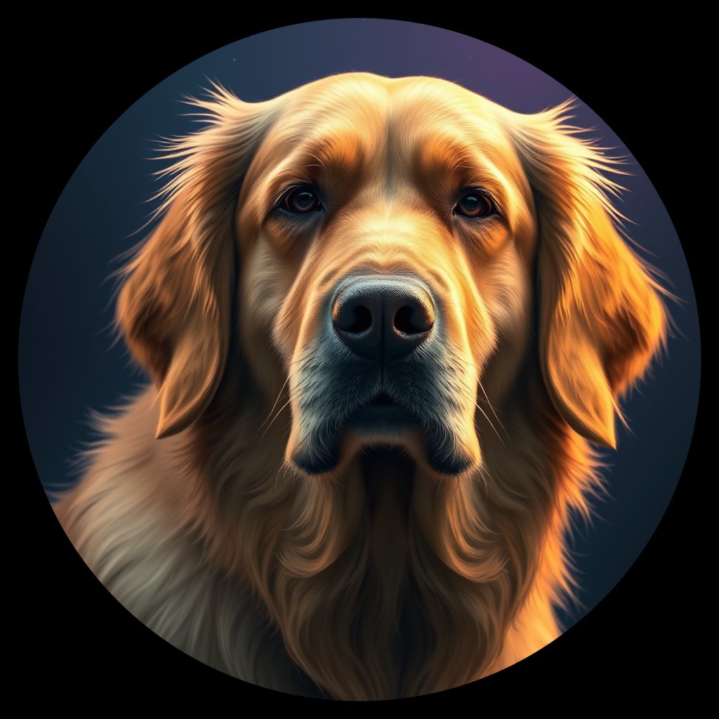 Cosmic medallion portrait of GRLS_grlsCLJALMHH, a Golden Retriever